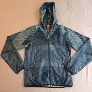 Nike Blue and Teal Full Zip Hooded Windbreaker Jacket Geometric